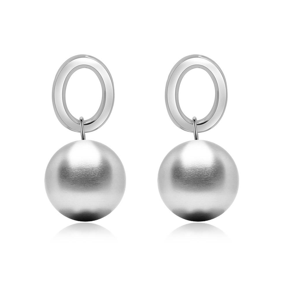 Matte Rhodium Sphere Ball Oval Earrings